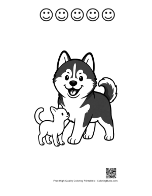Thumbnail: Happy Husky Puppy and Kitten Friends Printable and 5 Happy Face Outline