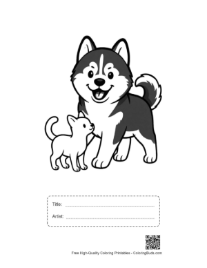 Thumbnail: Happy Husky Puppy and Kitten Friends Printable with Title and Artist Box