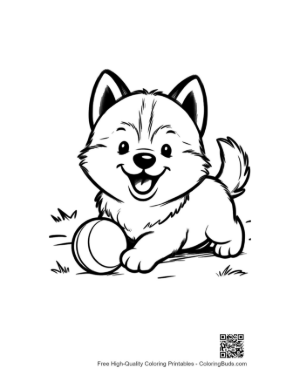 Thumbnail: Husky Puppy Having Fun with a Toy Ball Playful Puppy Coloring Illustration Printable