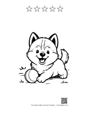 Thumbnail: Husky Puppy Having Fun with a Toy Ball Playful Puppy Coloring Illustration Printable and 5 Star Outline