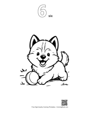 Thumbnail: Husky Puppy Having Fun with a Toy Ball Playful Puppy Coloring Illustration Printable Outline Number 6