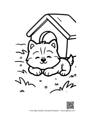 Thumbnail: Husky Puppy Taking a Nap by Its Pet Shelter Adorable Animal Coloring Printable