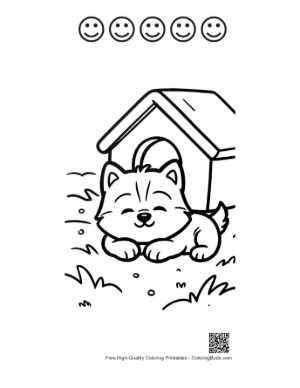 Thumbnail: Husky Puppy Taking a Nap by Its Pet Shelter Adorable Animal Coloring Printable and 5 Happy Face Outline