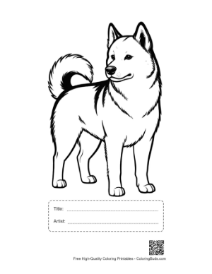 Thumbnail: Standing Siberian Husky Line Art Printable with Title and Artist Box