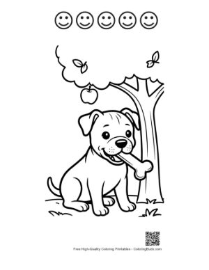 Thumbnail: Adorable Pitbull Cub Playing with a Mini Tank in the Forest Printable and 5 Happy Face Outline