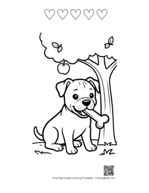 Thumbnail: Adorable Pitbull Cub Playing with a Mini Tank in the Forest Printable and 5 Heart Outline