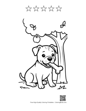 Thumbnail: Adorable Pitbull Cub Playing with a Mini Tank in the Forest Printable and 5 Star Outline
