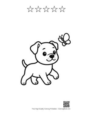 Thumbnail: Adorable Pitbull Dog Holding a Fish by the Lake Printable and 5 Star Outline