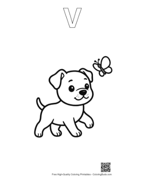 Thumbnail: Adorable Pitbull Dog Holding a Fish by the Lake Printable Outline Alphabet V