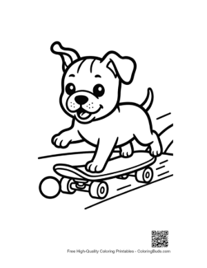 Thumbnail: Athletic Pitbull Puppy Balancing on a Skateboard Energetic Pet Coloring Book Printable