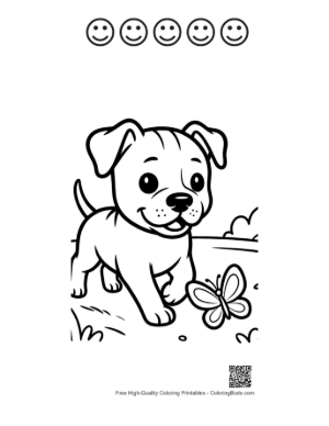 Thumbnail: Baby Pitbull with a Flower Crown Enjoying Honey Printable and 5 Happy Face Outline
