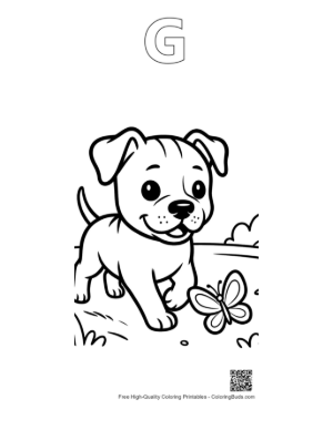 Thumbnail: Baby Pitbull with a Flower Crown Enjoying Honey Printable Outline Alphabet G