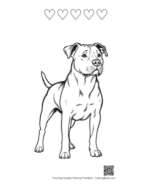 Thumbnail: Confident Pitbull Standing Proudly Printable and 5 Heart Outline