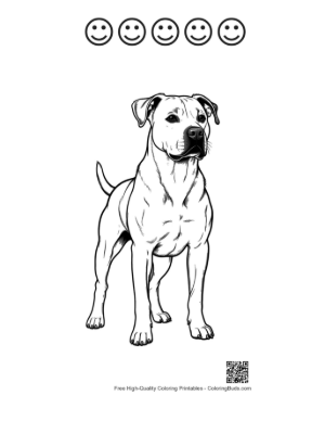 Thumbnail: Confident White Pitbull Standing Proudly Printable and 5 Happy Face Outline