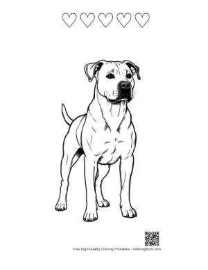 Thumbnail: Confident White Pitbull Standing Proudly Printable and 5 Heart Outline