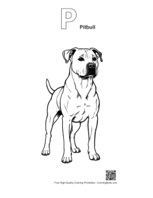 Thumbnail: Confident White Pitbull Standing Proudly Printable Outline Alphabet P Pitbull
