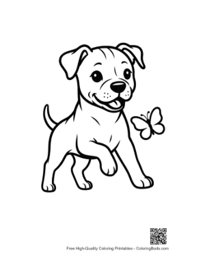 Thumbnail: Curious Pitbull Puppy Playing with Two Butterflies Adorable Animal Line Art Printable