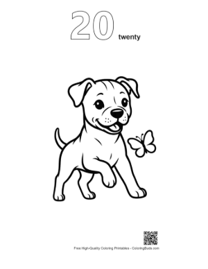 Thumbnail: Curious Pitbull Puppy Playing with Two Butterflies Adorable Animal Line Art Printable Outline Number 20
