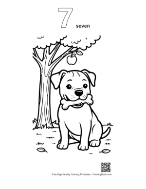 Thumbnail: Cute Pitbull Puppy Sitting Under an Apple Tree with a Bone Coloring Page for Kids Printable Outline Number 7