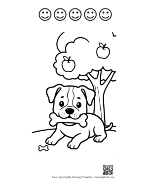 Thumbnail: Cute Pitbull to Color Printable and 5 Happy Face Outline