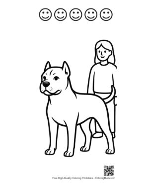 Thumbnail: Girl Standing Proudly with Her Pitbull Printable and 5 Happy Face Outline