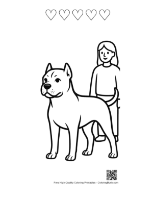 Thumbnail: Girl Standing Proudly with Her Pitbull Printable and 5 Heart Outline