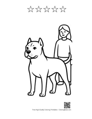Thumbnail: Girl Standing Proudly with Her Pitbull Printable and 5 Star Outline