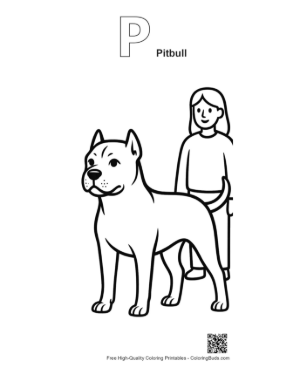 Thumbnail: Girl Standing Proudly with Her Pitbull Printable Outline Alphabet P Pitbull