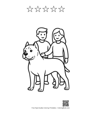 Thumbnail: Happy Family with Pitbull Dog Printable and 5 Star Outline