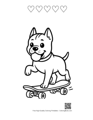 Thumbnail: Little Pitbull Puppy Riding a Bicycle in the Park Printable and 5 Heart Outline