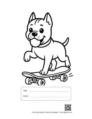 Thumbnail: Little Pitbull Puppy Riding a Bicycle in the Park Printable with Title and Artist Box