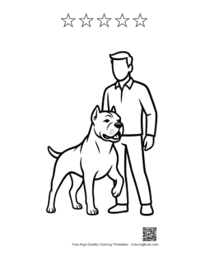 Thumbnail: Man Standing Proudly with Muscular Pitbull Printable and 5 Star Outline