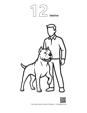 Thumbnail: Man Standing Proudly with Muscular Pitbull Printable Outline Number 12