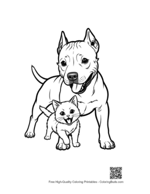 Thumbnail: Pitbull and Kitten Line Art Duo