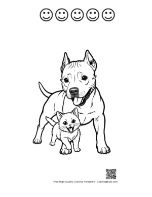Thumbnail: Pitbull and Kitten Line Art Duo Printable and 5 Happy Face Outline