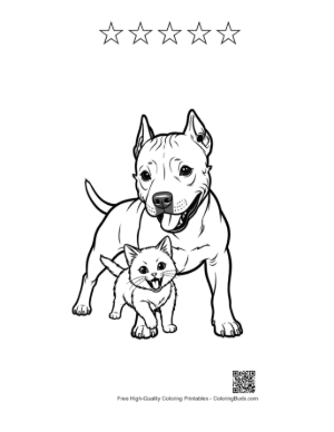 Thumbnail: Pitbull and Kitten Line Art Duo Printable and 5 Star Outline
