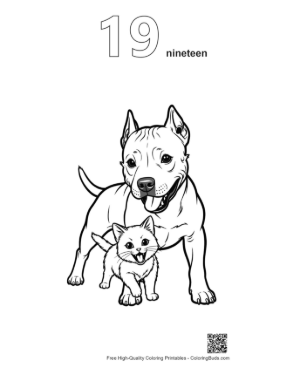 Thumbnail: Pitbull and Kitten Line Art Duo Printable Outline Number 19