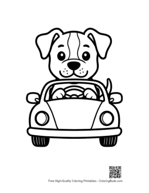 Thumbnail: Pitbull Puppy Driving a Small Toy Car Puppy Road Trip Adventure Coloring Printable