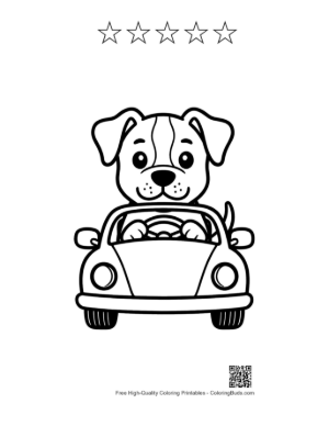 Thumbnail: Pitbull Puppy Driving a Small Toy Car Puppy Road Trip Adventure Coloring Printable and 5 Star Outline