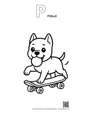 Thumbnail: Pitbull Puppy Having Fun on a Skateboard Cute Cartoon Dog Coloring Sheet Printable Outline Alphabet P Pitbull