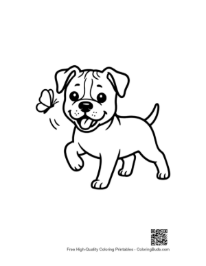 Thumbnail: Pitbull Puppy Looking at a Flying Butterfly - Cute Puppy and Nature Coloring Printable