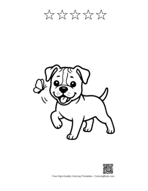 Thumbnail: Pitbull Puppy Looking at a Flying Butterfly - Cute Puppy and Nature Coloring Printable and 5 Star Outline
