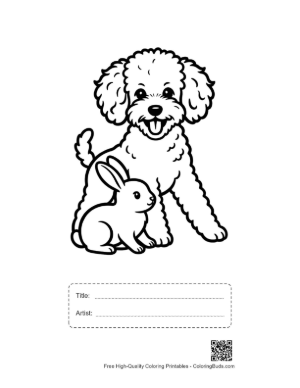 Thumbnail: Cheerful Poodle and Bunny Standing Together Printable with Title and Artist Box