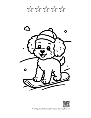 Thumbnail: Cool Poodle Puppy Wearing a Beanie on a Snowboard Chilly Puppy Line Art Printable and 5 Star Outline
