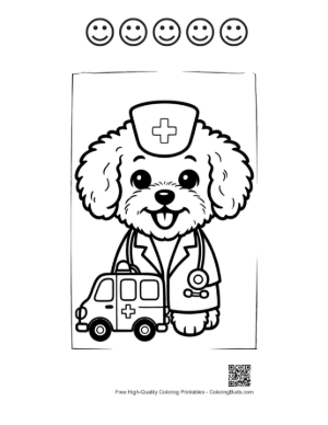 Thumbnail: Cute Poodle for Kids Printable and 5 Happy Face Outline