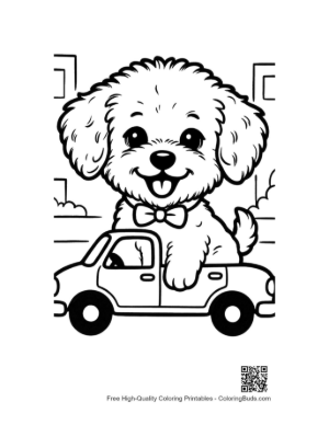 Thumbnail: Fun Poodle Puppy Steering a Convertible Car Cute Dog Traveler Coloring Printable