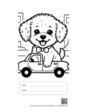 Thumbnail: Fun Poodle Puppy Steering a Convertible Car Cute Dog Traveler Coloring Printable with Title and Artist Box