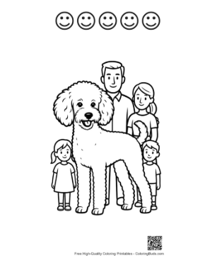 Thumbnail: Happy Family Posing with Fluffy Poodle Printable and 5 Happy Face Outline
