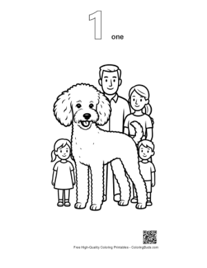 Thumbnail: Happy Family Posing with Fluffy Poodle Printable Outline Number 1