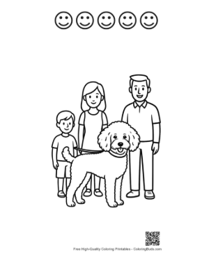 Thumbnail: Happy Family with Fluffy Poodle Printable and 5 Happy Face Outline